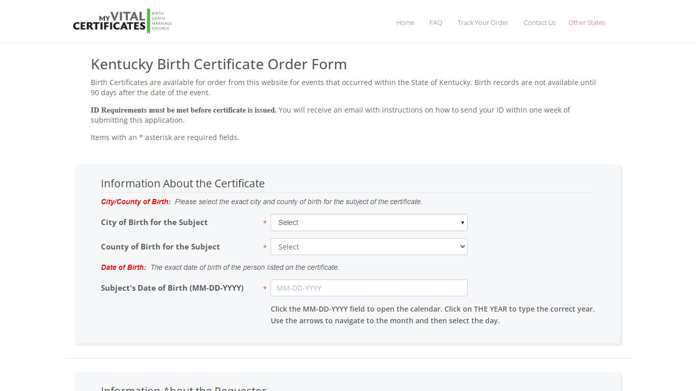 Order Kentucky Birth Certificate | MyVitalCertificates.org