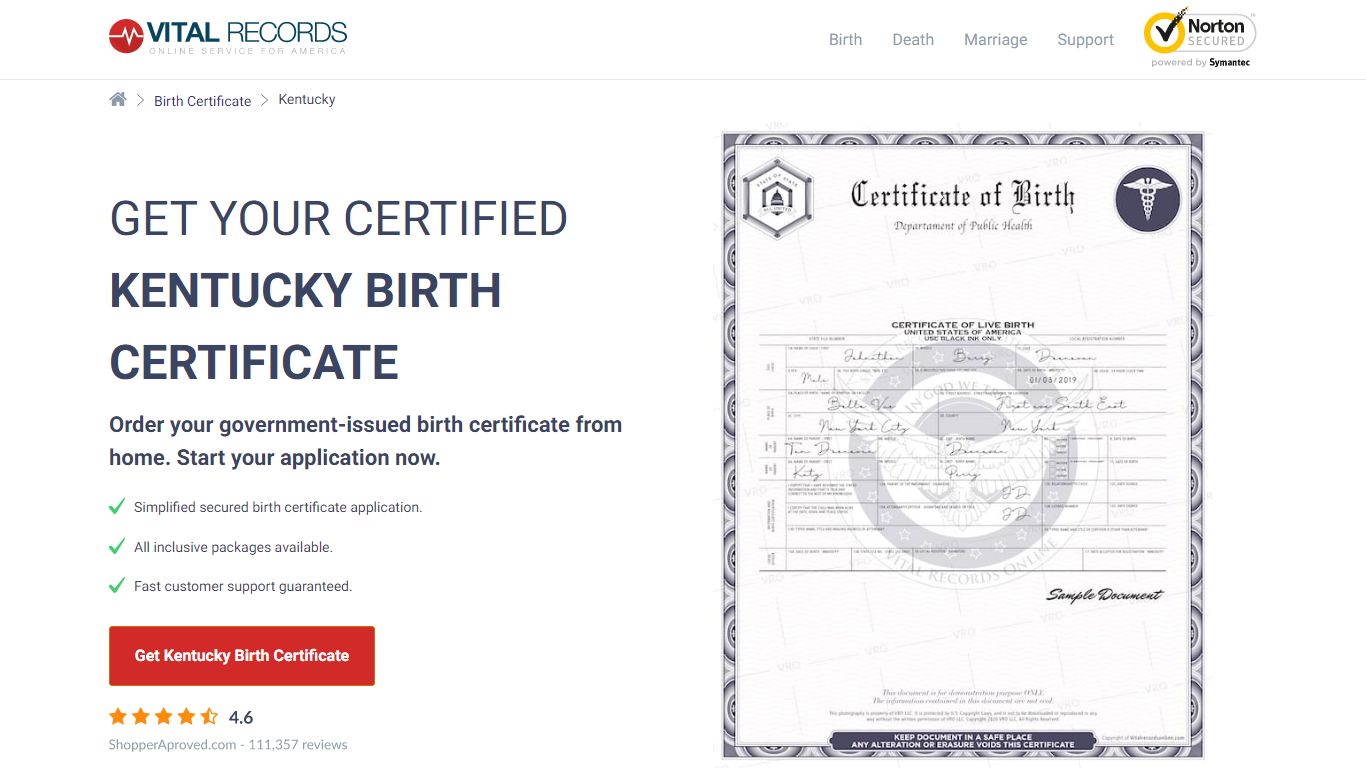 Official Kentucky Birth Certificate | Birth Records Copy