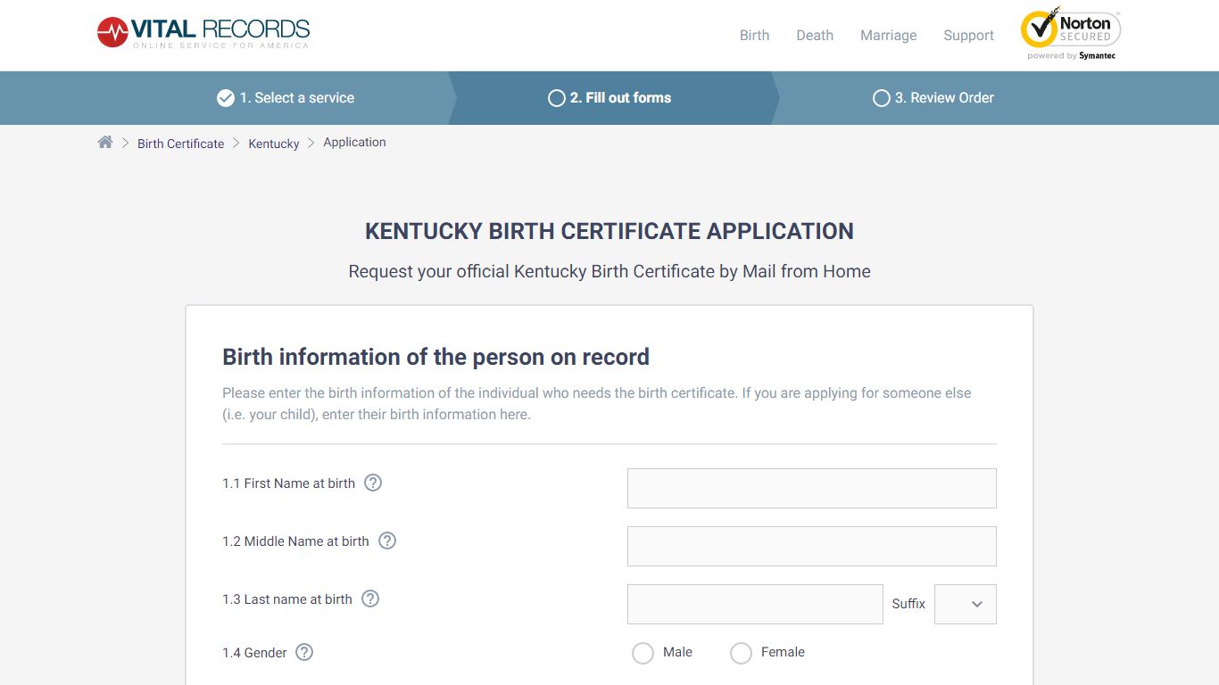 Kentucky Birth Certificate Application - Vital Records Online